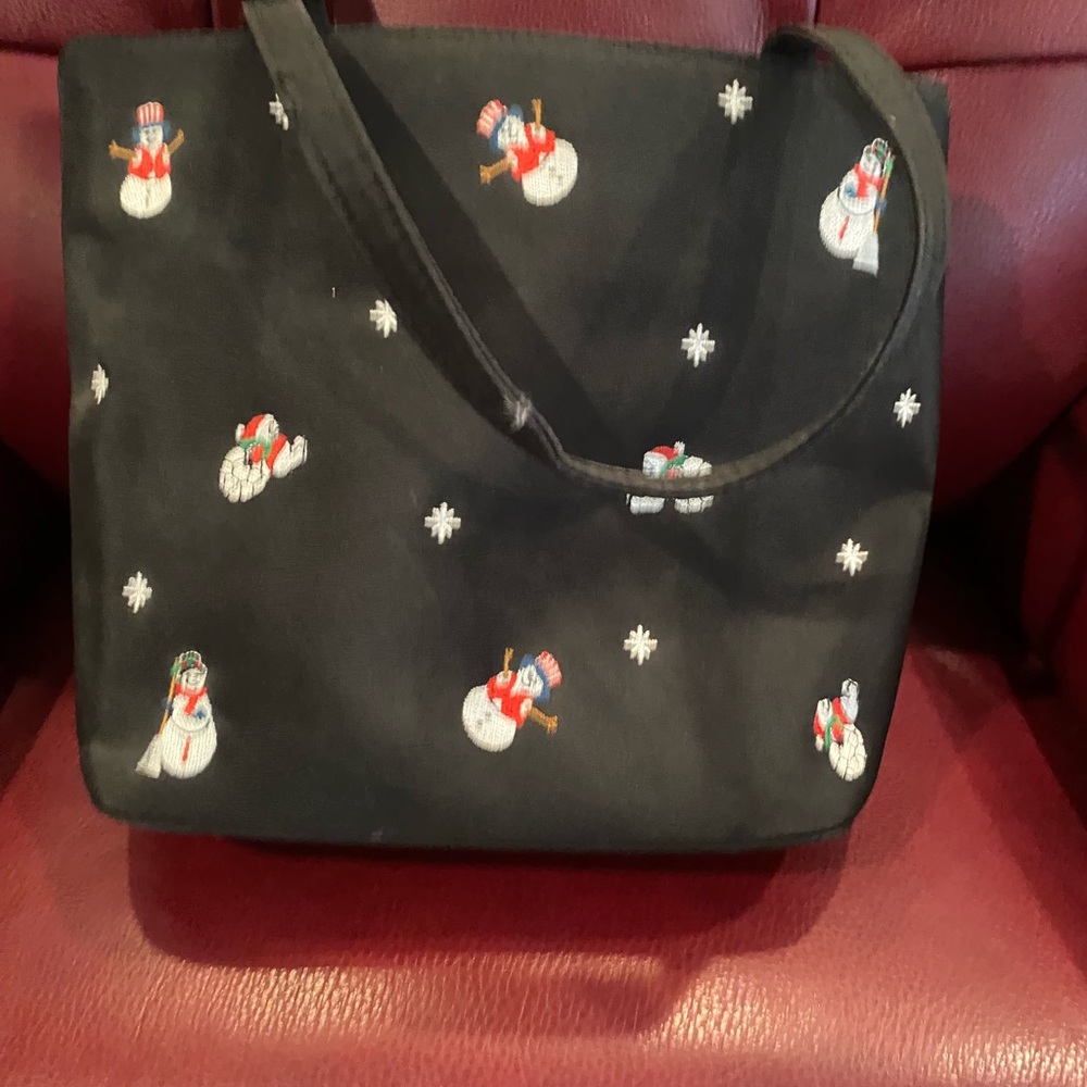 Festive Black Tote with Snowman Design